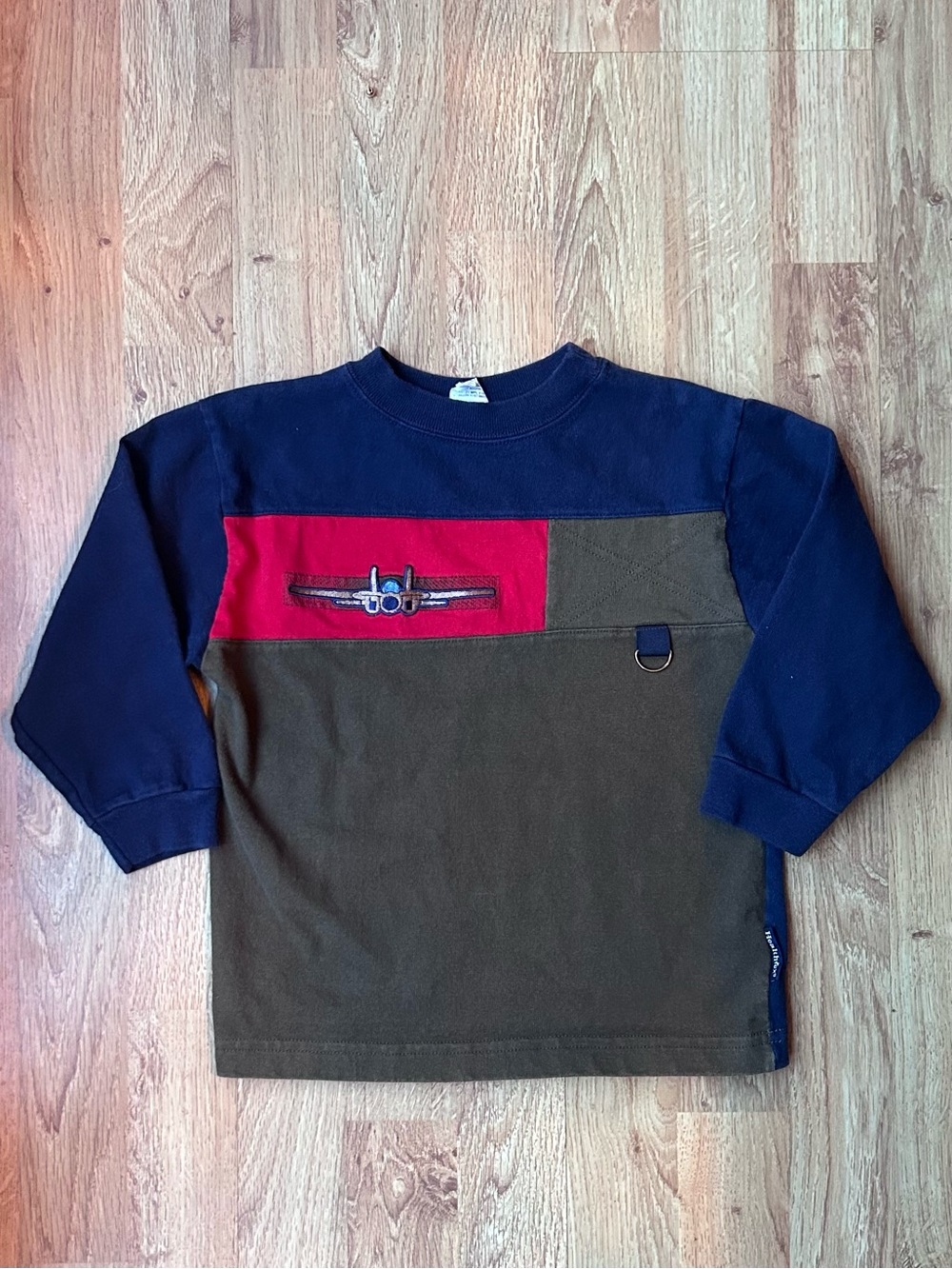 Vintage 90s Healthtex Boys Airplane Sweatshirt Size 5 Aviation Color Block Plane